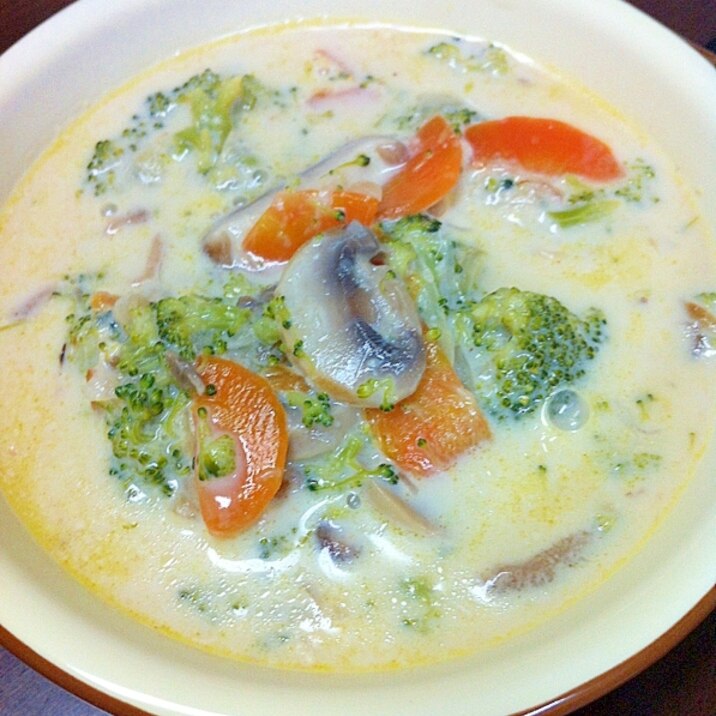 キノコとブロッコリーの豆乳スープ